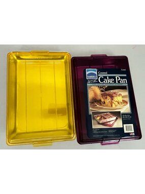Vintage Mirro Covered Cake Brownie Pan 13x9x2 Yellow & Pink w/ Plastic Lid